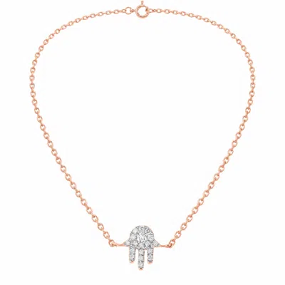 Artisan Women's Rose Gold / White 18k Rose Gold Diamond Hamsa Hand Pendant Necklace