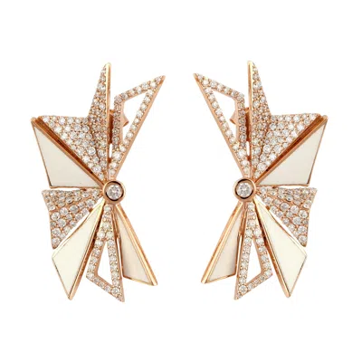 Artisan Women's Rose Gold / White 18k Rose Gold Enamel Designer Dangle Earrings With Micro Pave Diamonds In Multi