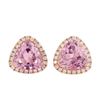 Artisan Women's Rose Gold / White 18k Rose Gold Stud Diamond Earrings Kunzite Gemstone In Pink