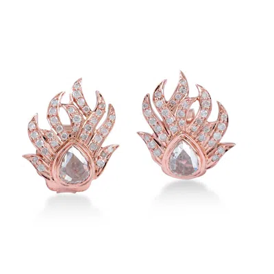 Artisan Women's Rose Gold / White Bezel Set Diamond Studs In 18k Rose Gold – Fine Designer Earrings For Her In Multi