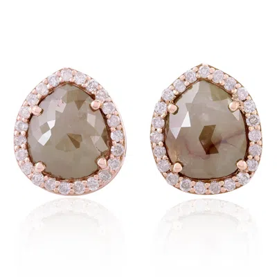 Artisan Women's Rose Gold / White / Brown 18k Rose Gold Stud Earrings With Pear-cut Ice Diamond In Multi