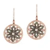 Artisan Women's Rose Gold / White / Brown Rose Gold Floral Medallion Drop Earrings With Brown & White Diamon