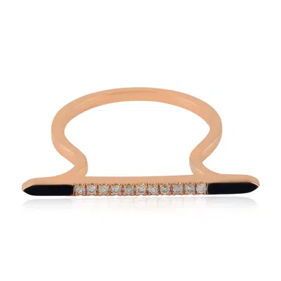Artisan Women's Rose Gold / White Designer Diamond & Enamel Stick Ring In 14k Rose Gold In Multi