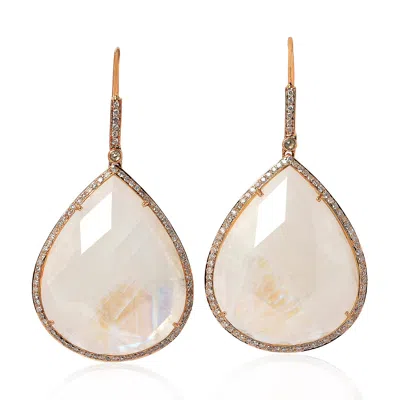 Artisan Women's Rose Gold / White Moonstone & Pave Diamond Ear Hook Earrings In 18k Rose Gold In Multi