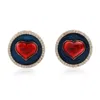 Artisan Women's Rose Gold / White Natural Diamond Enamel Heart Stud Earrings In 14k Rose Gold