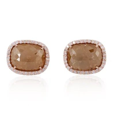 Artisan Women's Rose Gold / White Solid Rose Gold Handmade Stud Earrings Pave Diamond In Brown