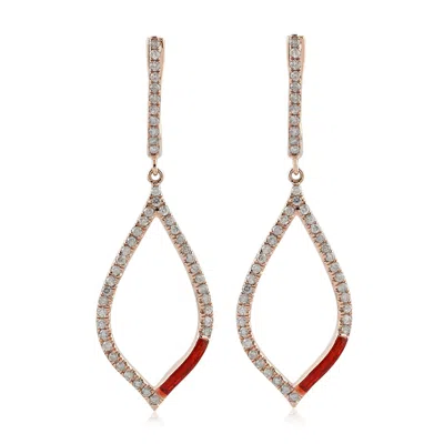 Artisan Women's Rose Gold / White Statement Diamond & Enamel Dangle Earrings In 14k Rose Gold In Metallic