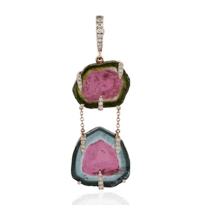 Artisan Women's Rose Gold / White Water Melon Tourmaline & Diamond In Rose Gold Designer Pendant