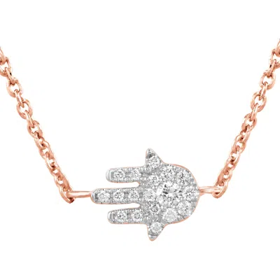 Artisan Women's Rose Gold / White White & Rose Gold Hamsa Hand Pendant – Natural Diamond Protection Charm Je In Multi