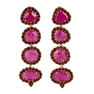 Artisan Women's Ruby & Garnet Gemstone Dangle Earrings In Rose Gold