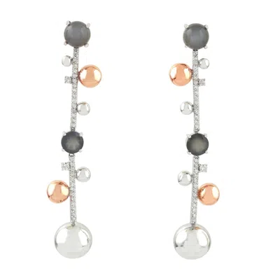 Artisan Women's Silver / Black / White Moonstone & Diamond Statement Dangle Earrings In White Rose Gold In Metallic