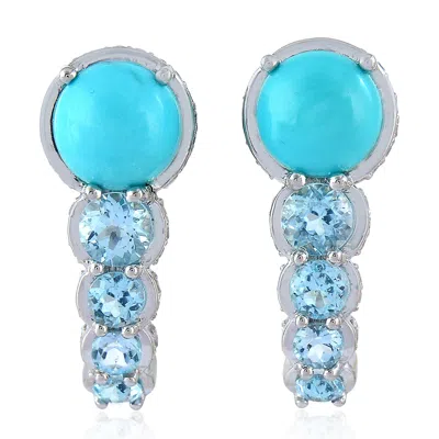 Artisan Women's Silver / Blue 925 Sterling Silver With Turquoise & Blue Topaz Stud Earrings In Silver/blue