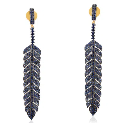 Artisan Women's Silver / Gold / Blue 14k Gold & 925 Sterling Silver In Blue Sapphire Feather Dangle Earrings In Silver/gold/blue