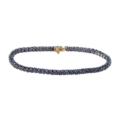 Artisan Women's Silver / Gold / Blue 14k Solid Gold & Sterling Silver In Blue Sapphire Gemstone Fixed & Flex In Black