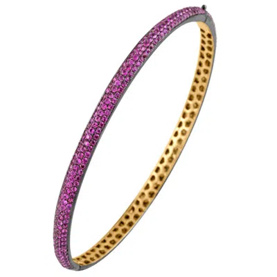 Artisan Women's Silver / Gold / Red 18k Gold & 925 Sterling Silver In Pave Natural Ruby Designer Bangle Jewe In Purple