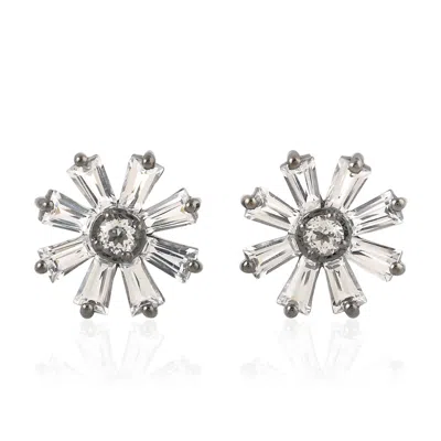 Artisan Women's Silver / White 10k Gold & 925 Sterling Silver Stud Earrings In White Topaz Jewelry