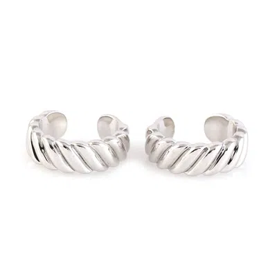 Artisan Women's Solid 18k White Gold Designer Ear Cuff Earrings In Metallic