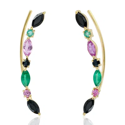 Artisan Women's Spinel & Pink Sapphire Emerald Gemstone Ear Climber Earrings In Gold