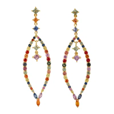 Artisan Women's Statement Multi-colored Sapphire Dangle Earrings In Yellow Gold