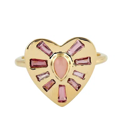 Artisan Women's Statement Yellow Gold Heart Ring With Mixed Gemstones