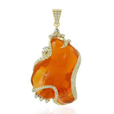 Artisan Women's Unshaped Fire Opal Pendant In Gold – Pave Diamond Designer Fine Jewelry