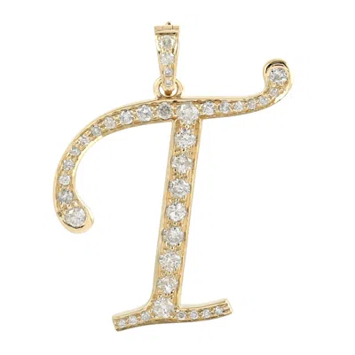 Artisan Women's White 14k Yellow Gold Diamond Letter "t" Initial Pendant
