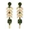 Artisan Women's White 18k Yellow Gold Green Tourmaline & Diamond Leaf Earrings In Green