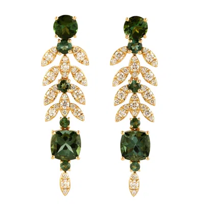 Artisan Women's White 18k Yellow Gold Green Tourmaline & Diamond Leaf Earrings