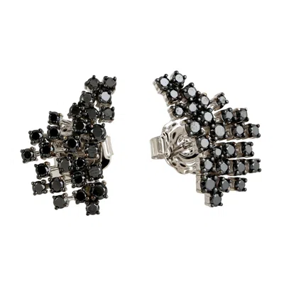 Artisan Women's White / Black 14k White Gold Black Diamond Cluster Statement Stud Earrings In White/black