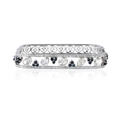 Artisan Women's White / Black 18k White Gold & Silver, Diamond & Spinel Bangle Bracelet In Multi