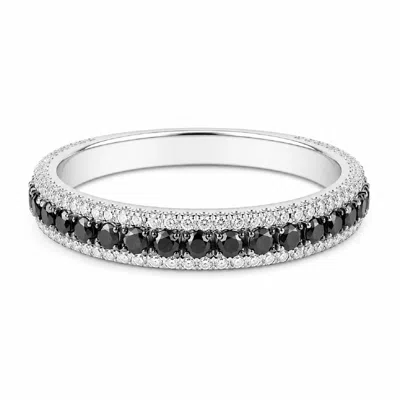 Artisan Women's White / Black 18k White Gold Black & White Diamond Eternity Band Ring In Metallic