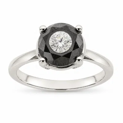 Artisan Women's White / Black 18k White Gold Black & White Diamond Round Solitaire Ring In Metallic