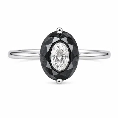 Artisan Women's White / Black 18k White Gold Black & White Diamond Solitaire Ring In Multi