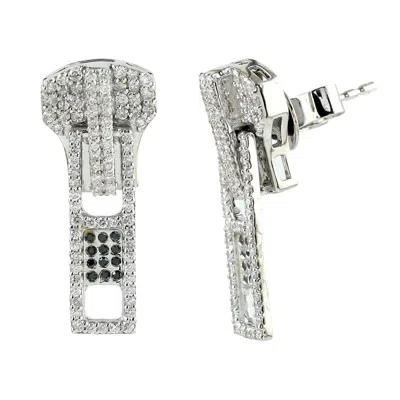 Artisan Women's White / Black 18k White Gold Dangle Earrings With Natural Diamonds In Metallic