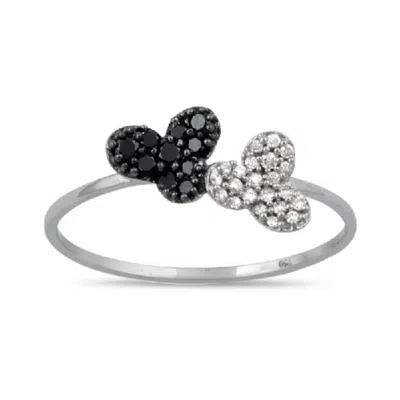 Artisan Women's White / Black 18k White Gold Designer Ring With Black & White Diamonds In Silver