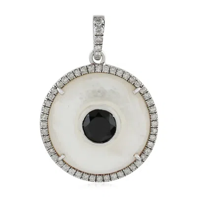 Artisan Women's White / Black 18k White Gold Mother Of Pearl, Black Spinel & Diamond Disc Pendant In Metallic
