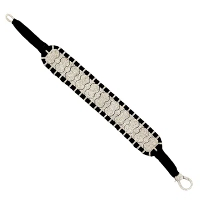 Artisan Women's White / Black 925 Sterling Silver Diamond Statement Bracelet With Black Silk Cord