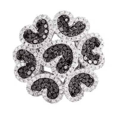 Artisan Women's White / Black Black And White Diamond Long Cocktail Ring In White Gold In Multi