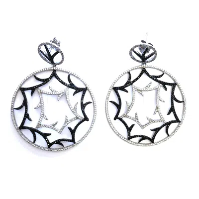 Artisan Women's White / Black Black & White Pave Diamond Abstract Dangle Earrings In White Gold In Multi