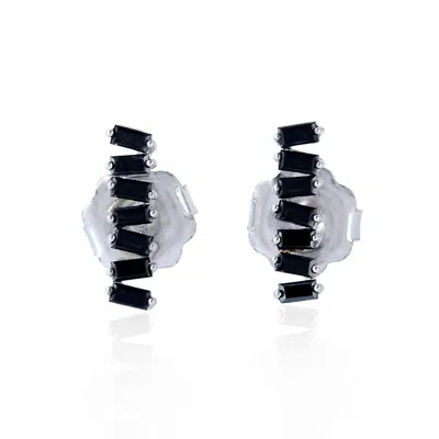 Artisan Women's White / Black Black Diamond Baguette Stud Earrings In 18k White Gold In White/black
