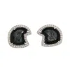 Artisan Women's White / Black Geode Gemstone Pave Diamond Stud Earrings In White Gold