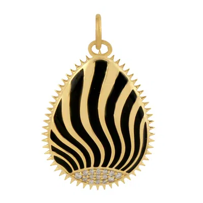 Artisan Women's White / Black / Gold 14k Yellow Gold Charm Pendant With Natural Diamonds & Enamel