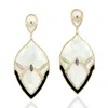 Artisan Women's White / Black / Gold Natural Mother Of Pearl & Iolite Pave Diamond Dangle Earrings In Gold In Gold