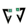 Artisan Women's White / Black / Green 18k White Gold Square Emerald & Diamond Enamel Earrings In Black