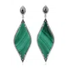 Artisan Women's White / Black / Green Natural Malachite & Diamond Marquise Dangle Earrings In White Gold