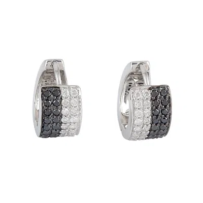Artisan Women's White / Black Natural Black & White Diamond Hoop Earrings In 14k White Gold