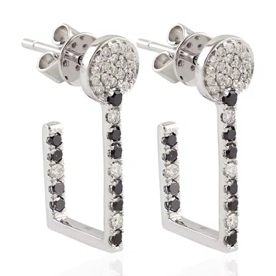 Artisan Women's White / Black Natural Black & White Diamond Hoop Earrings In White Gold In Multi