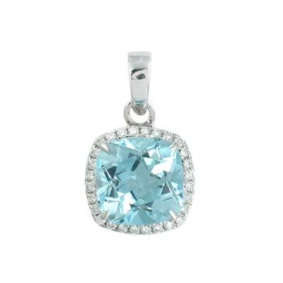 Artisan Women's White / Blue 14k White Gold Blue Topaz & Diamond Halo Pendant In Pink