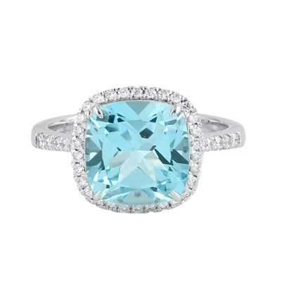 Artisan Women's White / Blue 14k White Gold Blue Topaz & Diamond Halo Solitaire Ring