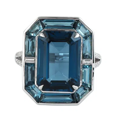 Artisan Women's White / Blue 14k White Gold London Blue Topaz & Diamond Cocktail Ring